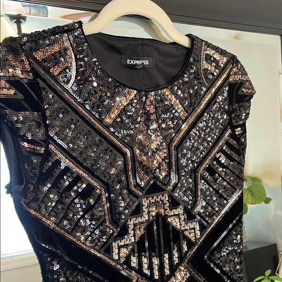 Express Black and Gold Sequin Dress - Picture 7 of 7
